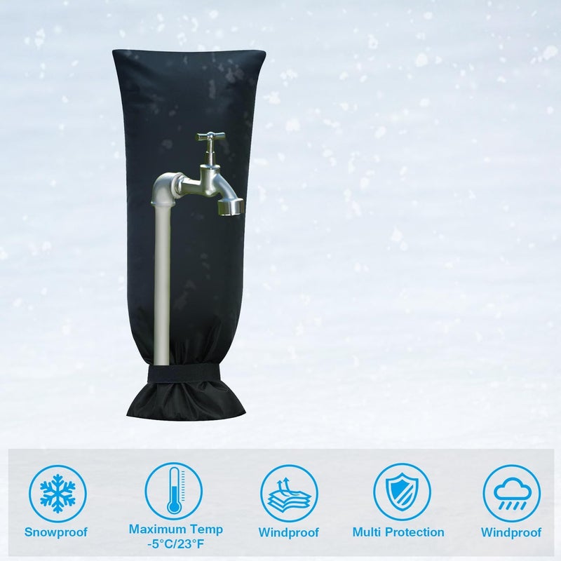 Actgan Outdoor Faucet Covers for Winter Extra Large, 25"H x 13"W Thickened Outside Garden Spigot Cover for Freeze Protection, Reusable Insulated Hose Bibs Faucet Socks, 1 Pack, Black - Image 2